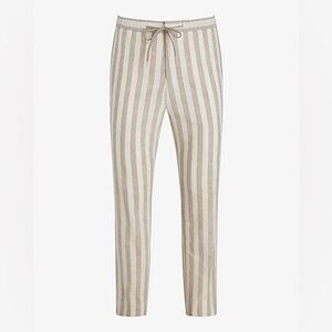 NWTS Express Extra Slim Striped Linen-Blend Drawstring Elastic Waist Pant 36x33
